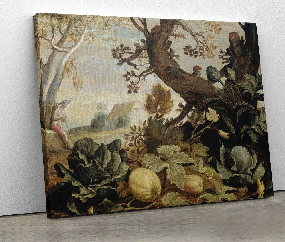 Abraham Bloemaert - Landscape with vegetables and fruits in the foreground - Xtra.ro